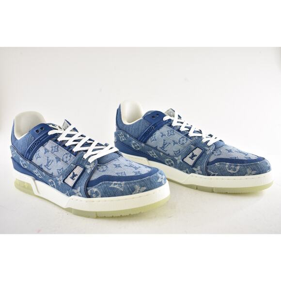 Louis Vuitton Blue Denim Monogram LV Logo Low Top Trainer Sneaker UK 9 US 10 11 - Picture 6 of 13